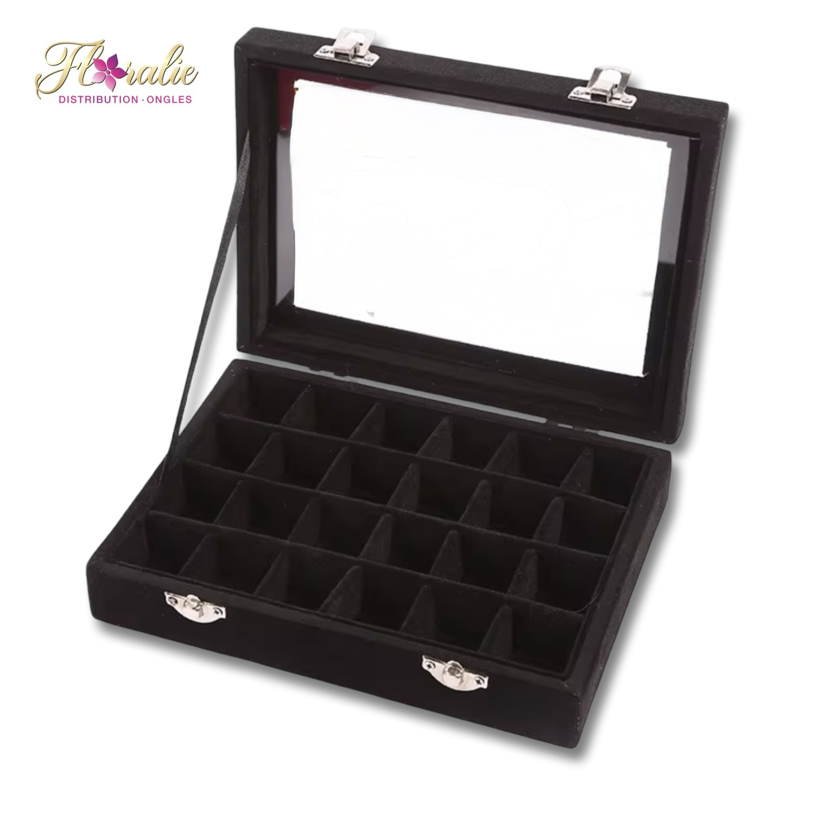 Boîtier chic en velours avec couvercle vitré (noir)