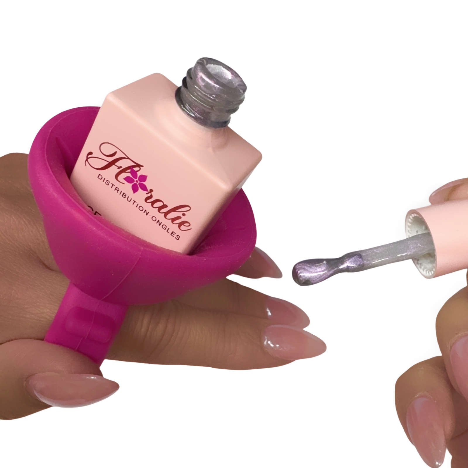 Support à bouteille en silicone – Bague pratique pour vernis ou gel (rose) – Image 2